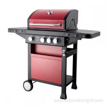 3 Burners Red Gas Grill with Side Burner